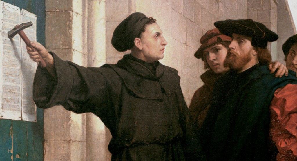 Martin Luther spikar upp sina teser. 
