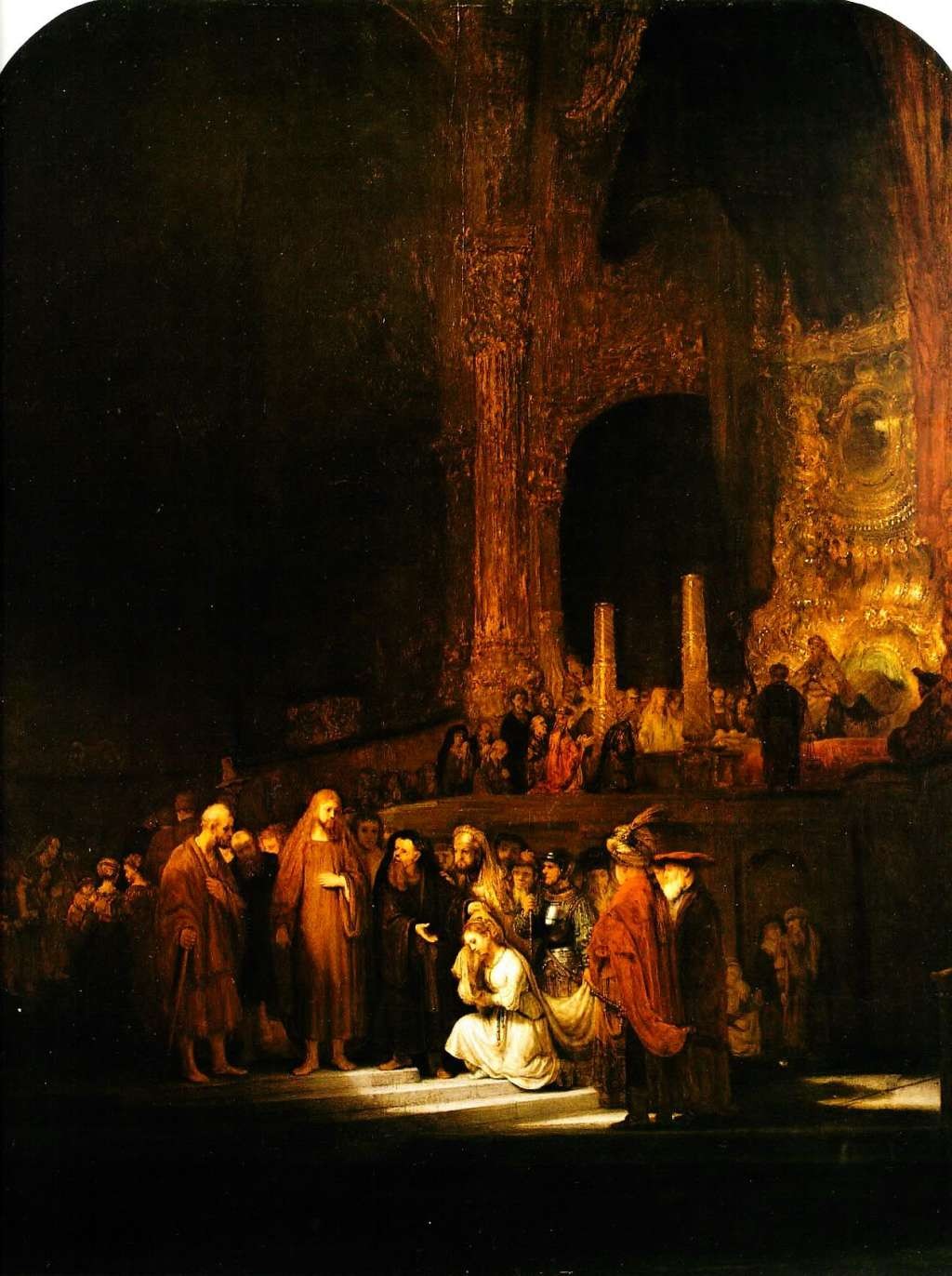 Rembrandts dramatiska bild av Jesus och kvinnan som skulle stenas.