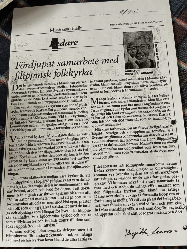 Bild av en ledarsida från tidningen Missionsaktuellt 1995