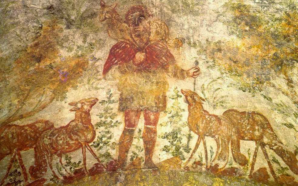 Jesus som den gode herden från katakomberna i rom 200-talet