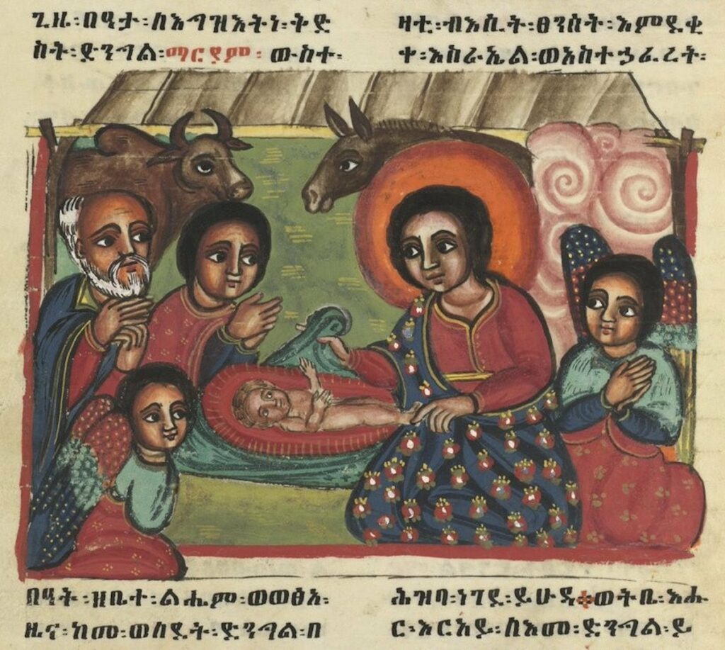 Etiopisk bild av Jesus födelse.